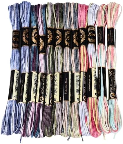 12 Skeins 105 Yards Embroidery Thread Variegated Cross Stitch Floss Bulk 6 Ply Polyester Yarn Colorful Friendship Bracelet String for Sewing Making Needlecraft Knitting Clothes Stitching by CABODYALS