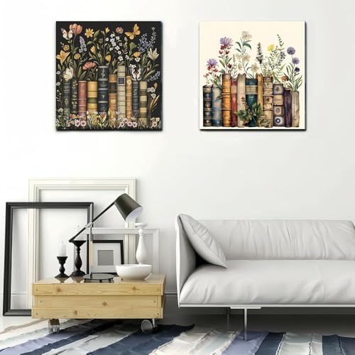 NEGEKFKX 2 Pack Book Flower Paint by Numbers Kit for Adults Beginner with Framed, Easy Adult Paint by Number Kits on Canvas DIY Painting for Beginners Art by Numbers for Home Wall Decor 10x10 Inch - Image 2