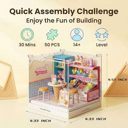 Ice Cream Shop Super Miniature House Kit - DIY Plastic 3D Model Building Set for Adults & Teens, Build Your Own Sweets Dessert Shop with Dustproof Case, Creative Craft Gift for Girls Women - Image 3