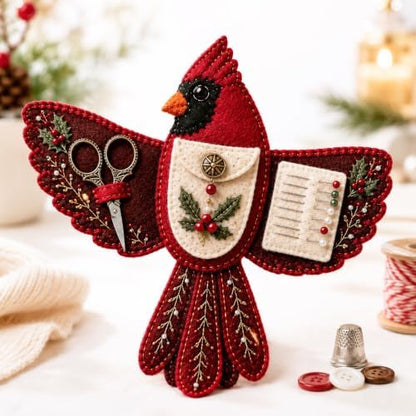 Bird-Shaped Felt Sewing Organizer DIY Kit, Handmade Needlepoint Embroidery Craft Set for Beginners Adults, Woodland Bird Design, Gift for Quilters, Charming Vintage Decor(Cardinal) by Unknown