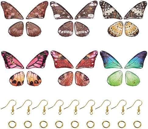 FASHEWELRY 24Pcs Resin Butterfly Wing Charms Insects Wing Charms 6 Colors Animal Feather Pendants with Jump Rings Earring Hooks for Crafts Jewelry Making by FASHEWELRY