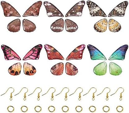 FASHEWELRY 24Pcs Resin Butterfly Wing Charms Insects Wing Charms 6 Colors Animal Feather Pendants with Jump Rings Earring Hooks for Crafts Jewelry Making by FASHEWELRY