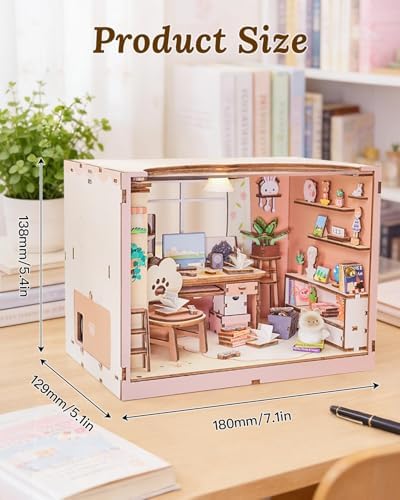 DIY Miniature House Kit-Study Room, 3D Wooden Puzzles with LED Light - Image 3