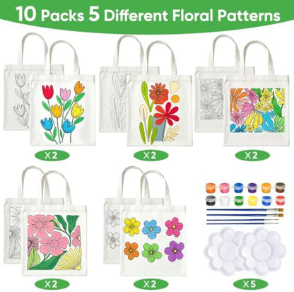 Canvas Tote Bag Painting Kit with Paints & Brushes-10 Set DIY Craft Gift - Image 2
