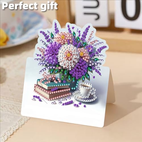 5D Diamond Art Painting Greeting Cards Kit, Cat and Flowers Design, DIY 6 Packs Thank You Cards with Envelopes, Full Drill Round Diamonds Craft for Adults, Cute Animal Gift for Women Beginners - Image 4