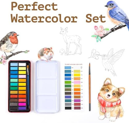 Rurolo Watercolor Workbook for Adults & Beginners - Spiral Bound Kit with 24 Paint Colors, Brushes & 300GSM Paper - Step-by-Step Animal Painting Guide for Stress Relief & Relaxation (6.5x9) - Image 6