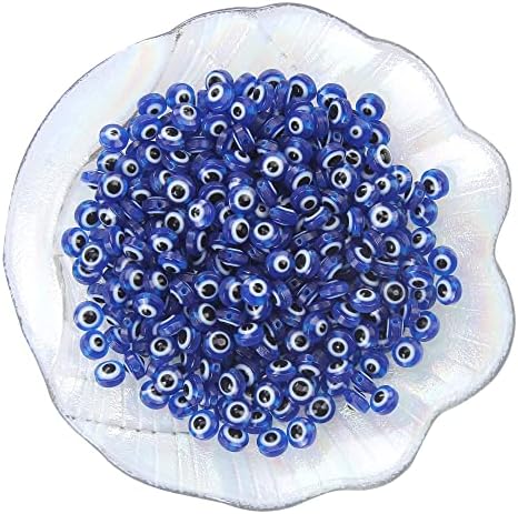 200pcs 8mm Evil Eye Beads Royal Blue Resin Lampwork Evil Eye Beads with Elastic Rope for DIY Crafts Making Accessories(Royal Blue) by LUBINGSHINE