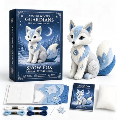 Winter Guardians DIY Patchwork Kit, Felt Animal Sewing Kit for Adults & Beginners, 3D Stuffed Mythical Creature Needle and Thread Kit Craft Sewing Project Kits fo (Snow Fox) by Unknown
