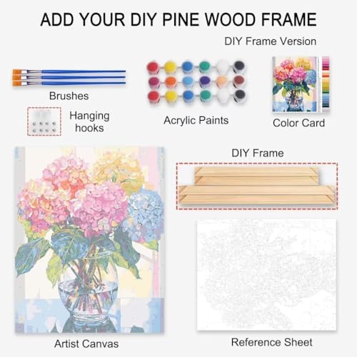 Tucocoo Persian Chrysanthemum in Vase DIY Paint by Numbers for Adults Flowers in Vase DIY Oil Painting Painting Kits Canvas with Acrylic Paints Flowers Floral Art 16x20 Inch （DIY Frame ） - Image 4