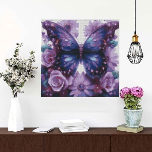 Butterfly Flower Stamped Cross Stitch Kits Flower Cross Stitch Patterns,Dimensions Cross Stitch Kits Embroidery Kit Arts and Crafts for Beginners 13.7x13.7 inches - Image 5