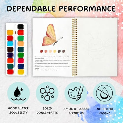 Butterfly Watercolor Workbook, Water Coloring Book, 12 Patterns, Watercolor Kit for Beginners, DIY Art Gift for Women and Adults, Stress Relief Watercolor Workbook, Garden and Nature Lover Kit ﻿ - Image 3