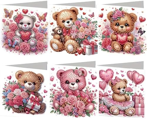 jinglinhh 6pcs Bear Rose Flowers Heart-Shaped Balloon Gifts Diamond Art Painting Greeting Cards with Envelopes, DIY Card Making Kits for Adults, Diamond Art Postcards Christmas Cards Craft Gifts by Unknown