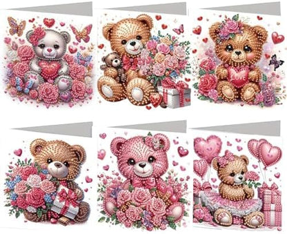 jinglinhh 6pcs Bear Rose Flowers Heart-Shaped Balloon Gifts Diamond Art Painting Greeting Cards with Envelopes, DIY Card Making Kits for Adults, Diamond Art Postcards Christmas Cards Craft Gifts by Unknown