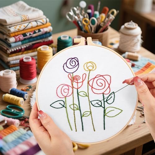 Easy Flower Embroidery Kits for Beginners Adults, Minimalism Embroidery Starter Kits, Counted Cross Stitch Kits for Beginners Adults Hobbies Set for Women, Embroidery Hoops, Thread and Video Tutorial - Image 7