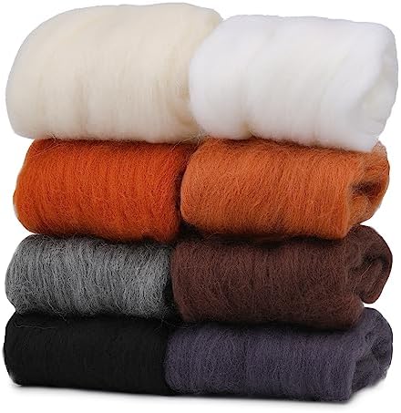 Wonvoc Needle Felting Wool 2.82 OZ, 8 Colors Wool Roving, Winter Dunes by wonvoc