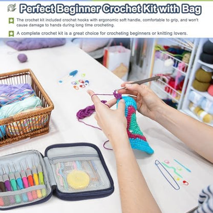 Katech 99-Piece Crochet Hooks Set, Crochet Hook Kit with Storage Case, Ergonomic Knitting Needles Weave Yarn Kits DIY Hand Knitting Craft Art Tools for Knitting Hat, Bag, Socks, Scarf and Sweaters - Image 2