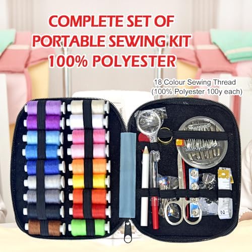 Sewing Kit with Case Portable Sewing Supplies for Home Traveler, Adults, Beginner, Emergency, Contains 18 Sewing Thread, Scissors, Needles, Measure etc,Medium Delft Blue - Image 5