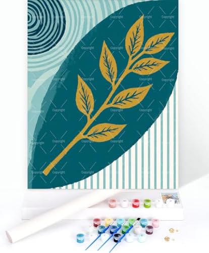 Botanical Paint By Numbers Kit For Adults - Diy Teal Leaf Branch Painting On Canvas 16X20 In, Acrylic Paint Set, Suitable For Beginners, Wall Art Decor Art For Home Decoration Or Gifts, Unframed - Image 3
