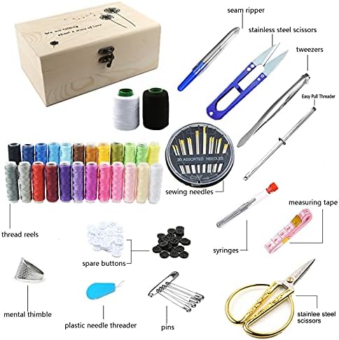 MKNZOME Wooden Sewing Basket - Sewing Box with Supplies for Travel Home - Image 3