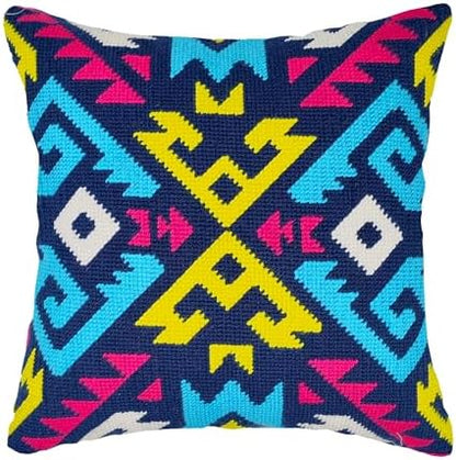 Howie's Needlepoint Needlepoint Kits for Adults, Pillow Front Cross Stitch Kit with Embroidery Pattern on Canvas, Yarn, 2 Needles and Instruction, 16 x 16inch(Colourful Geometry 2) by HowiesNeedlepoint