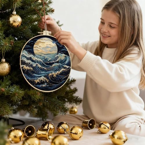 SCECALA 4 Sets Ocean Underwater Embroidery Kit, Blue Coastal Wave Themed - Image 6