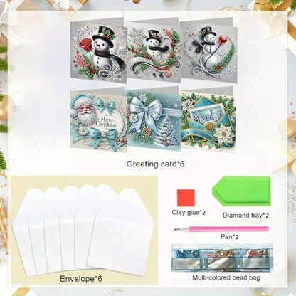 jinglinhh 6pcs Christmas Snowman Red Rose Diamond Art Painting Greeting Cards with Envelopes, DIY Card Making Kits for Adults, Diamond Art Postcards Christmas Cards Craft Gifts - Image 3