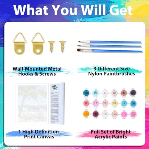 xcemhil Beach Paint by Numbers Kit for Adults, Paint by Number Palm Tree, Seaside Paint by Numbers Kit for Adults Beginner for Gift and Home Wall Decor 16x20 Inch - Image 4