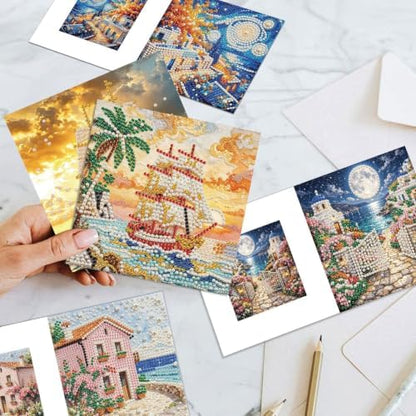 Artiphile DIY Pearl Art Painting Greeting Card Set Crafts Decor 6-Piece Foldable Cards Kit with Envelopes and Tools for Holiday Wishes Adult Crafting Project-Sailboat - Image 7
