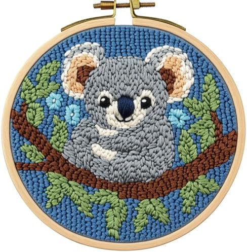 DIY Punch Needle Kits Cute Cartoon Koala Portrait with Hoop 20x20cm-3 by Unknown