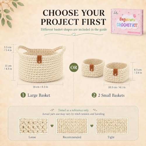 27PCS Crochet Basket Kit for Beginners,Beige Square Basket,Gift Box Package - Image 4