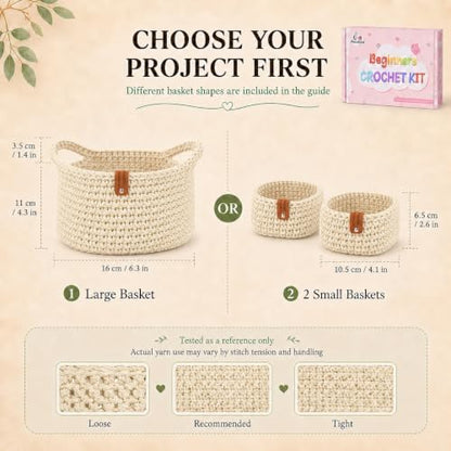27PCS Crochet Basket Kit for Beginners,Beige Square Basket,Gift Box Package - Image 4