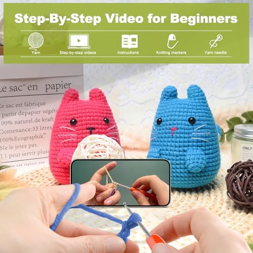 Faircosy Crochet Kit for Beginners Crocheting: Crochet Animal Kits for Kids & Adults - Learn to Knitting Cat Amigurumi Starter Kit with Detailed Tutorial Video and Instructions (40%+ Yarn Extra) - Image 3