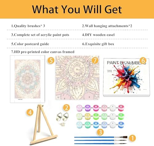 Mowana Mandala Paint by Numbers Kit for Adults - Adult Paint by Numbers for Beginners on Canvas with Frame and Easel, Easy Acrylic Oil Painting by Number Kits 8x12 inch - Image 5