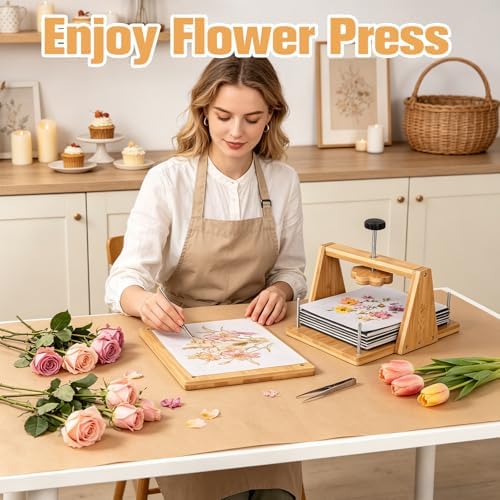 Bemoauty Flower Pressing Kit for Adults and Teens, 6 Layers Wood Flower Press 11.8" x 8", Flower Preservation Kits with 6 Sponge Sheet, Drying Plates and 24 Lining Papers, DIY Art & Crafts Gift - Image 3