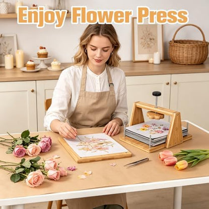 Bemoauty Flower Pressing Kit for Adults and Teens, 6 Layers Wood Flower Press 11.8" x 8", Flower Preservation Kits with 6 Sponge Sheet, Drying Plates and 24 Lining Papers, DIY Art & Crafts Gift - Image 3
