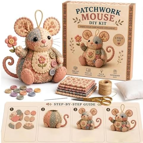 Patchwork Mouse DIY Kit Sewing Craft Set with Pre-Cut Floral Fabric, Stuffing & Buttons for Adults Beginners Creative Hobby Gift for Craft Lovers (A/01) by Unknown