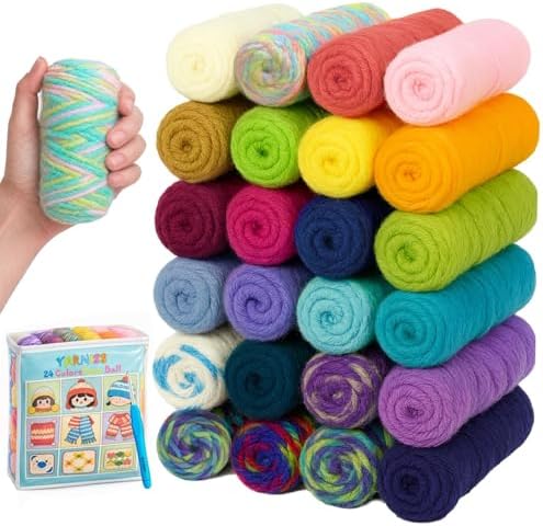 Yarniss 24 Color Crochet Yarn Kit, 1312yds Worsted Acrylic with 4mm Hook by Yarniss
