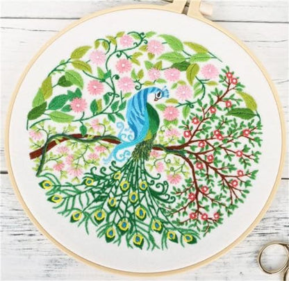 Meecaa XXXX Embroidery Kit Starter Set, Hand Embroidery Set,Pattern Printed Cross Stitch Set for Beginner Adults, with Embroidery Hoop and Instructions (Peacock) by Meecaa