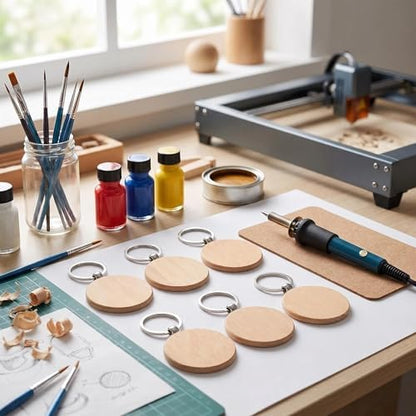 24 Pieces 1.5 Inch Round Wood Keychain Blanks, Unfinished Wood Crafts with Stainless Steel Rings for Laser Engraving, DIY Personalized Gifts, Pet Tags, Christmas Decorations - Image 4