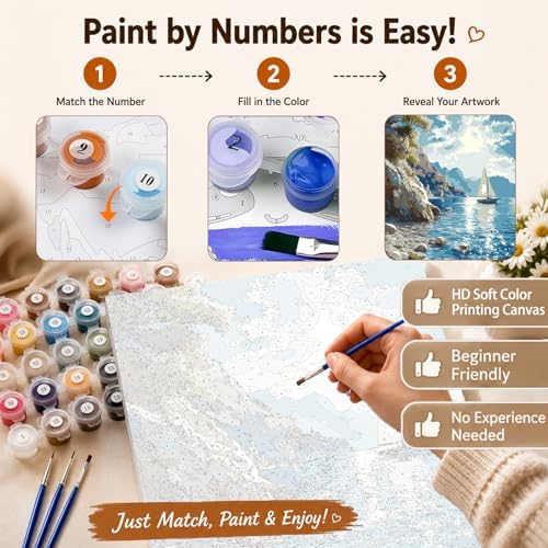AUKELHJ Paint by Numbers Kit for Adults Beginner, Coastal, 16X20 Inch - Image 5