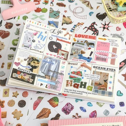 1900+ PCS Vintage Cute Scrapbook Sticker Book, 50 Sheets Retro & Ins Little Object Theme Korean Stickers for Scrapbooking, Art Scrapbook Supplies for Adults Teens Women Girls Junk Journal Journaling - Image 4