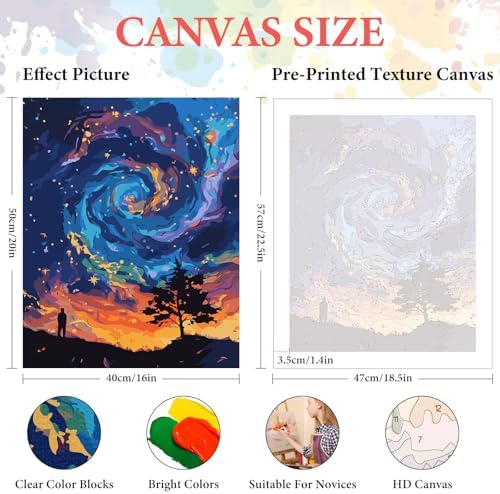 Paint by Numbers Kit for Adults Beginner, Fantasy Night Sky, 16x20 Inch - Image 3