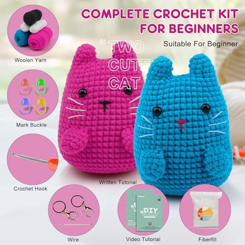 Faircosy Crochet Kit for Beginners Crocheting: Crochet Animal Kits for Kids & Adults - Learn to Knitting Cat Amigurumi Starter Kit with Detailed Tutorial Video and Instructions (40%+ Yarn Extra) - Image 2