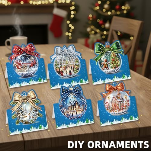 C'eitura 6Pcs DIY Christmas Crystal Ball Diamond Art Painting Crafts Rhinestone Painting Greeting Card Making Kit Postcard for Holiday Christmas New Year Party Favors - Image 6