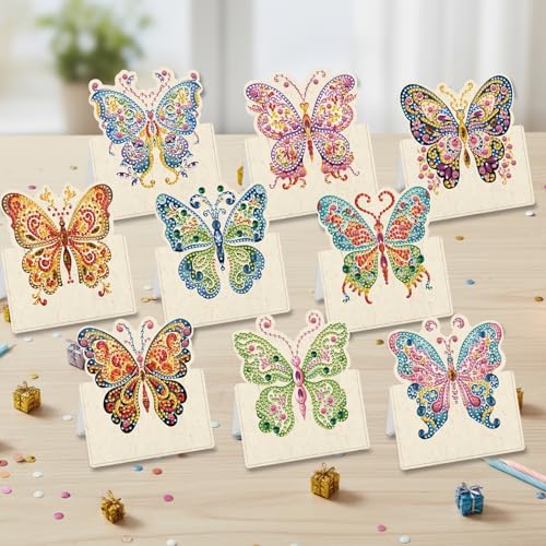 jinglinhh 12pcs Fluttering Butterfly Diamond Art Painting Greeting Cards with Envelopes, DIY Card Making Kits for Adults, Diamond Art Christmas Cards for Birthday Holiday Postcards Craft Gifts - Image 6