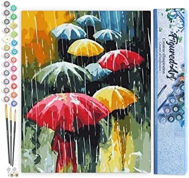 Figured'Art Paint by Numbers for Adults Farandole of Umbrellas 16"x20" - Craft Art Painting DIY Kit Rolled Canvas Without Frame by FiguredArt
