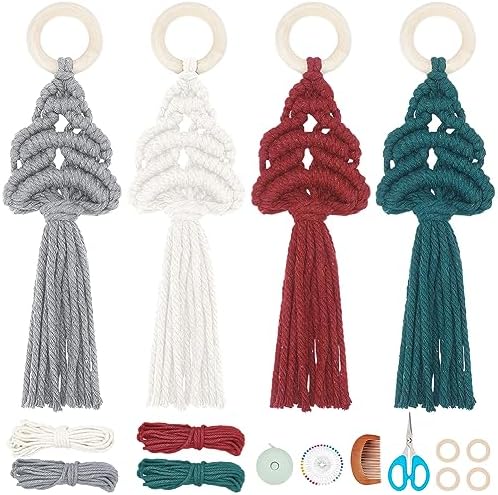 INFUNLY 4 Set DIY Macrame Christmas Tree kit Boho Macrame Kits for Adults Woven Macrame Wall Hangings Ornaments Kits for Adults with Instruction and Video Holiday Home Decor by INFUNLY