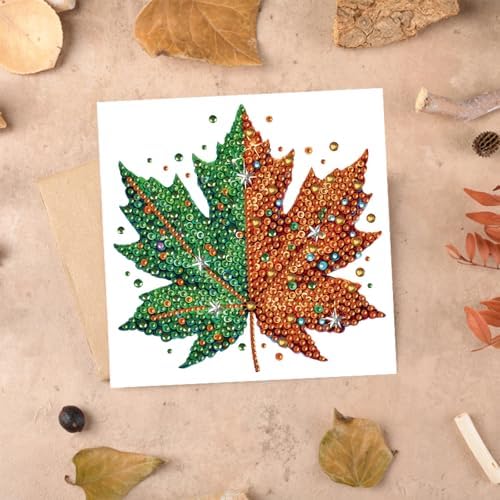 6Pcs Thanksgiving Greeting Card DIY Diamond Art Painting Greeting Cards Special Shaped Diamond Autumn Blessing Folding Card Kit Arts Crafts for Birthday Festival-Maple Leaf - Image 6