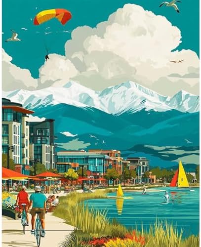 Paint by Numbers Kit for Adults, Mountain Lake DIY Painting Kit, 16x20 Inch by CytheronDIYKit