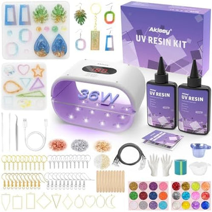 Akisey UV Resin Jewelry Making Kit, 200g UV Resin Kit with UV Light & Mode by AkiseyDirect